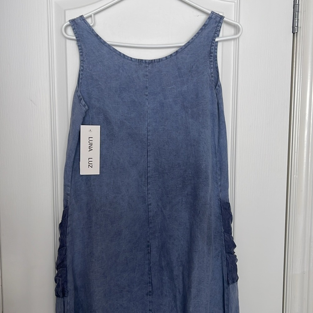 Luna Luz Lagenlook Sleeveless Pocket Washed Linen Dress - Picture 9 of 13